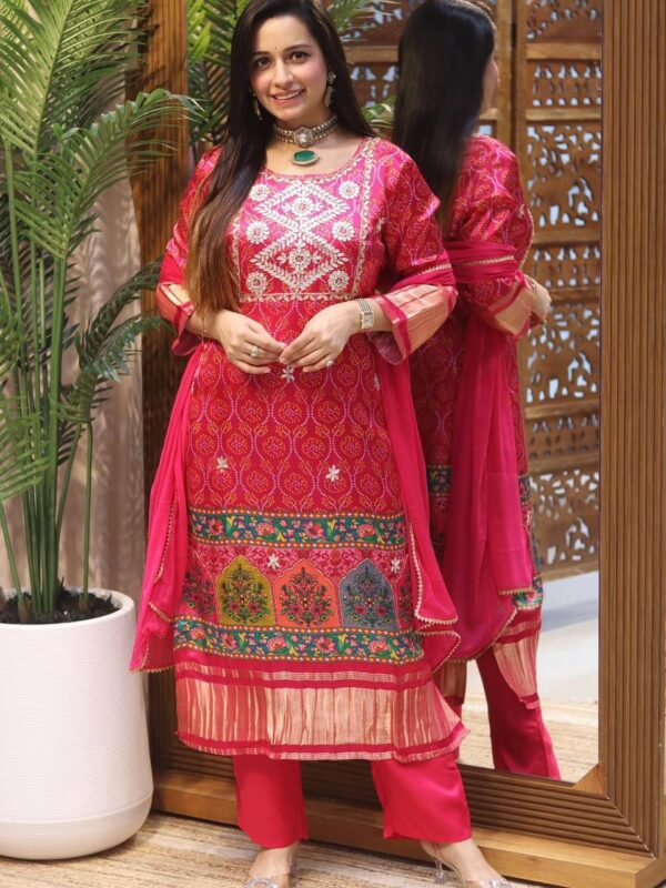 Crimson Bandhani Suit