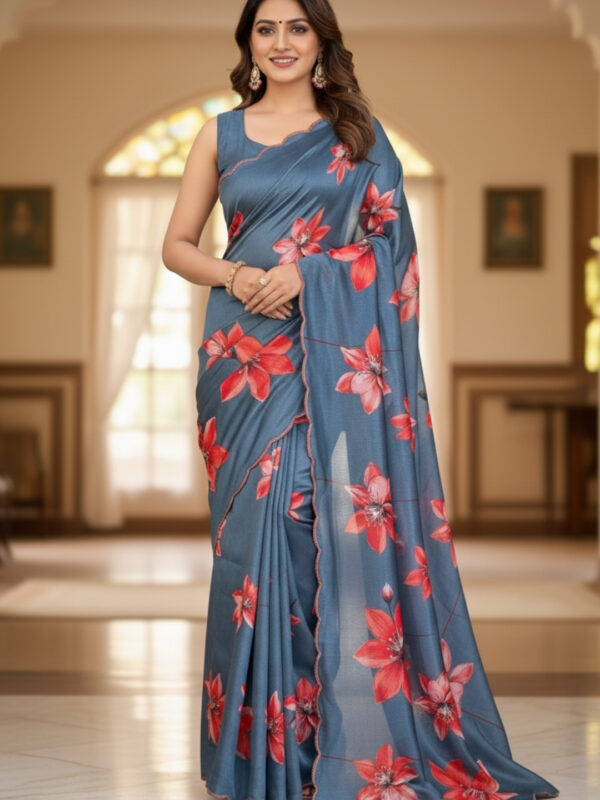 Floral Blue Saree
