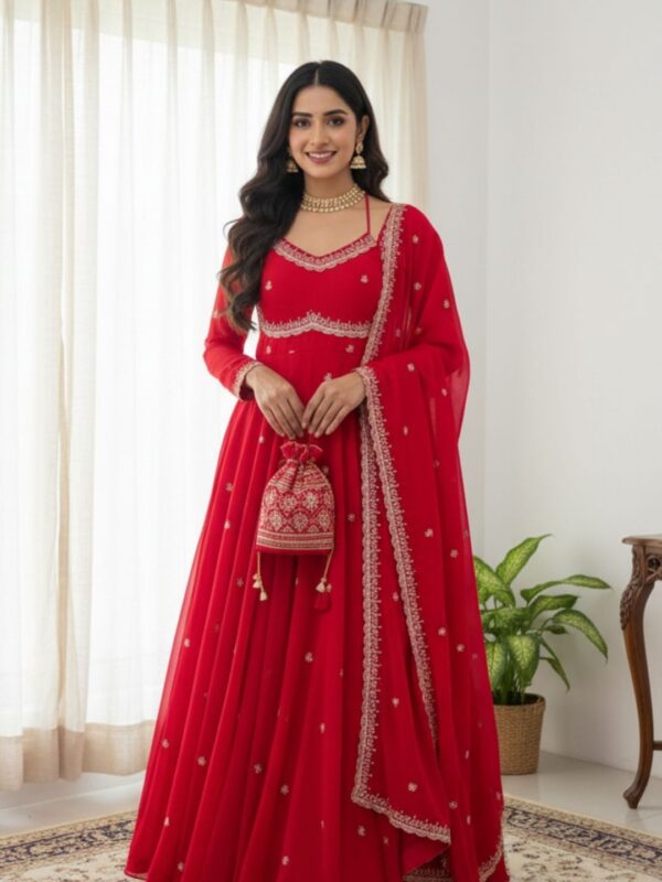 Red Embroidered Anarkali Set